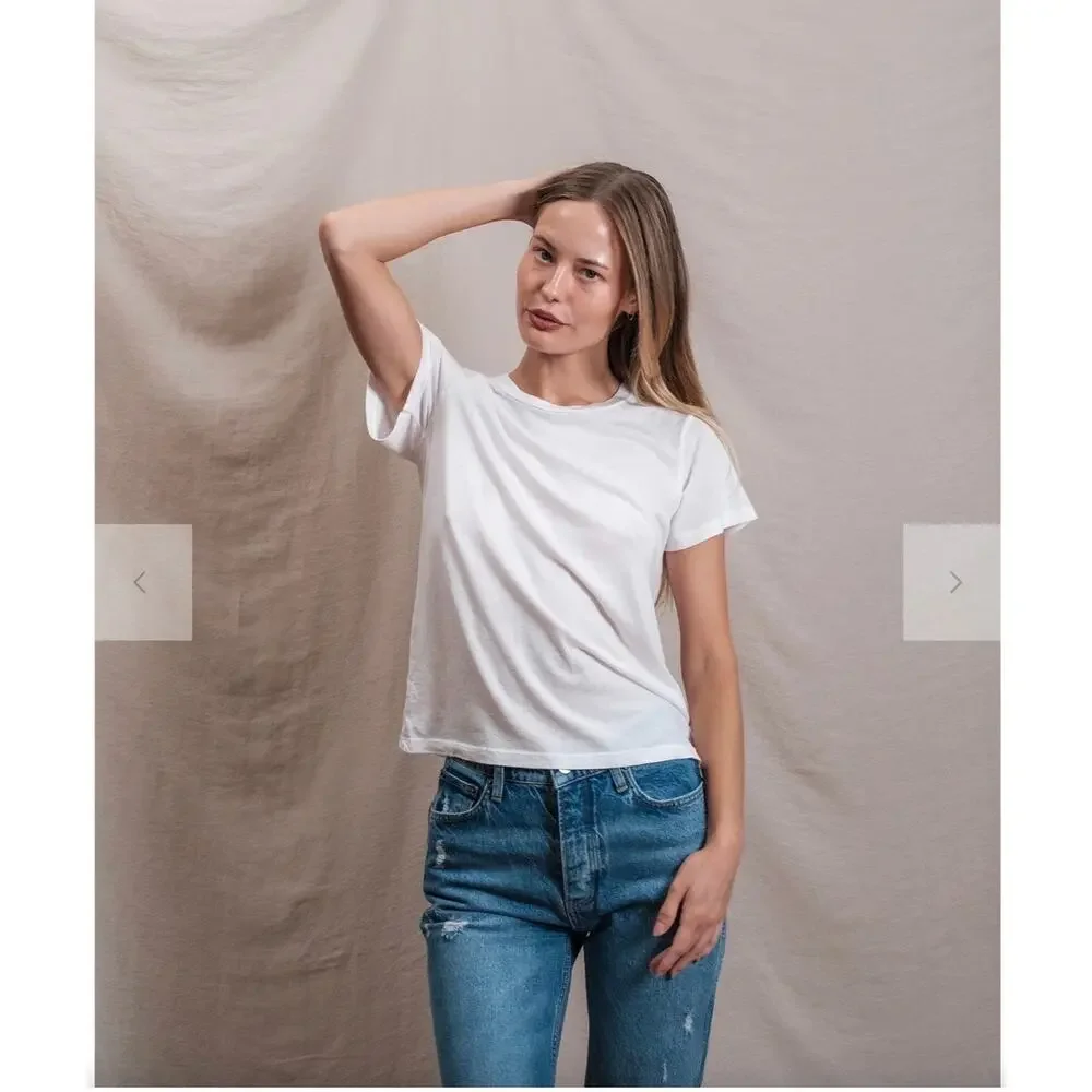Sundry NWT Classic Elevated Essential Minimalist White Tee in Pima Cotton Size M - Picture 2 of 14